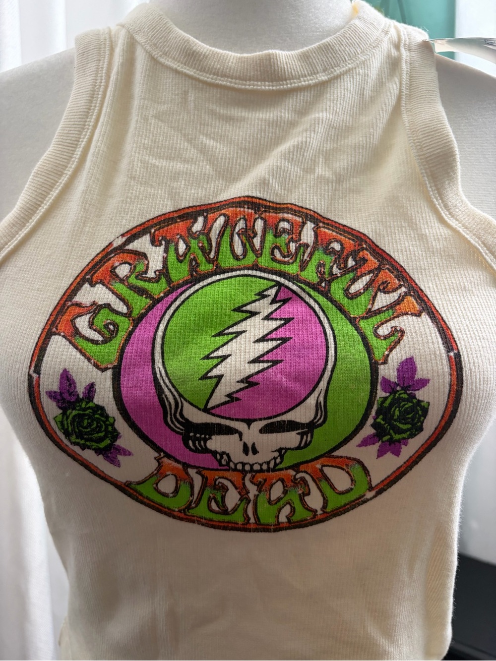 Grateful Dead Cream Tank with Neon Green & Purple Graphic